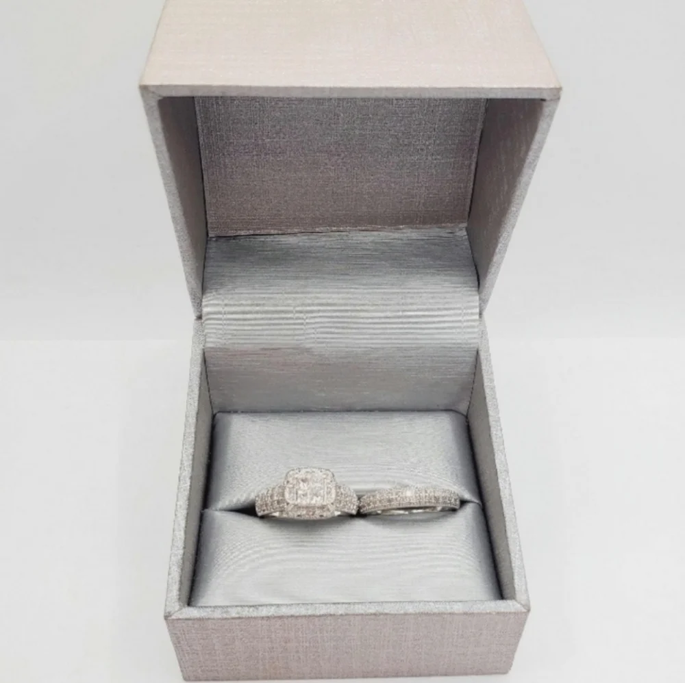 14k White Gold Diamond Engagement Ring & Wedding Band Bridal Set